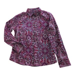 Land's End Shirt/Blouse Women's 10 Red/Purple 100% Supima Cotton Princess Seams